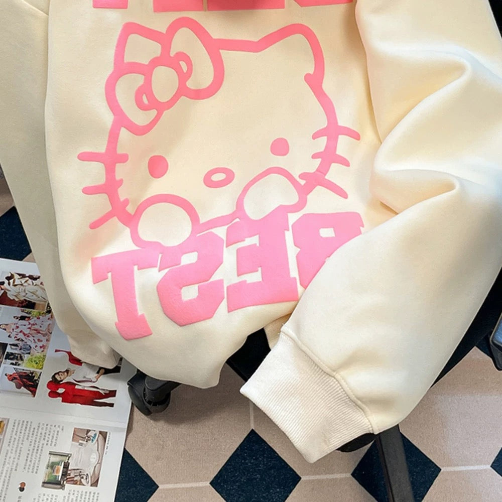 Sweet and cute Hello Kitty sweater cardigan spring and autumn lazy style small age-reducing fashionable hooded jacket