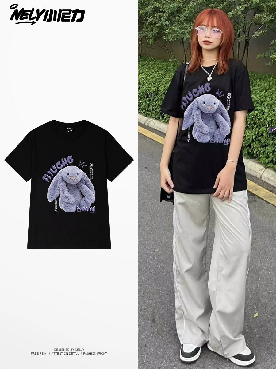 Nely Xiao Nili's new summer cute rabbit print short-sleeved T-shirt for men and women, all-match student pure cotton T-shirt trend