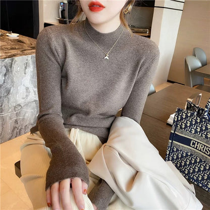 Women's knitted sweater spring and autumn half-high collar bottoming sweater Chanel style inner wear autumn and winter woolen sweater 2024 new tops