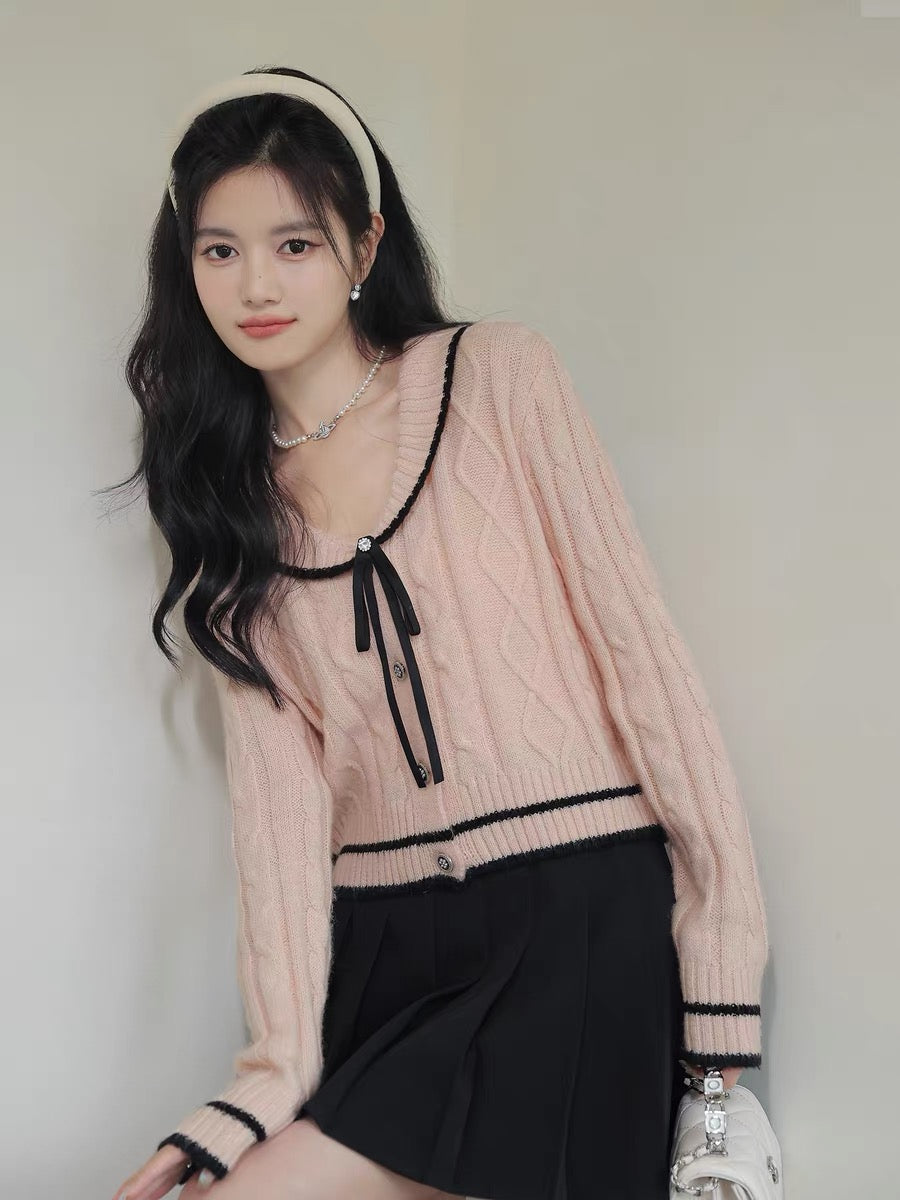 Lingjiu Sweater Cardigan Women's Autumn 2023 New Sweet Japanese Sailor Collar This Year's Popular Knitted Sweater Top