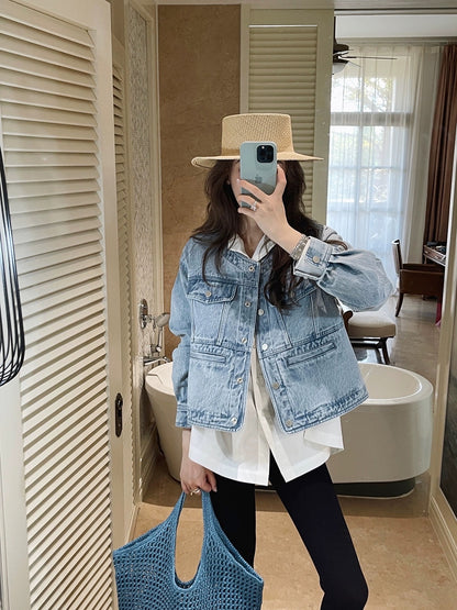 ZOWZOW choking chili soft and light siro spinning JIN mouth stone mill cotton short denim jacket