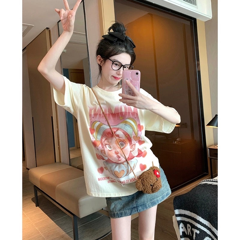 Sweet and cool short-sleeved t-shirt female 2023 new summer niche unique fashion personality foreign style age reduction front shoulder top ins