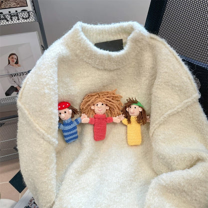 Korean style super good-looking three-dimensional cartoon doll soft waxy sweater men and women autumn and winter lazy style small knitted sweater top