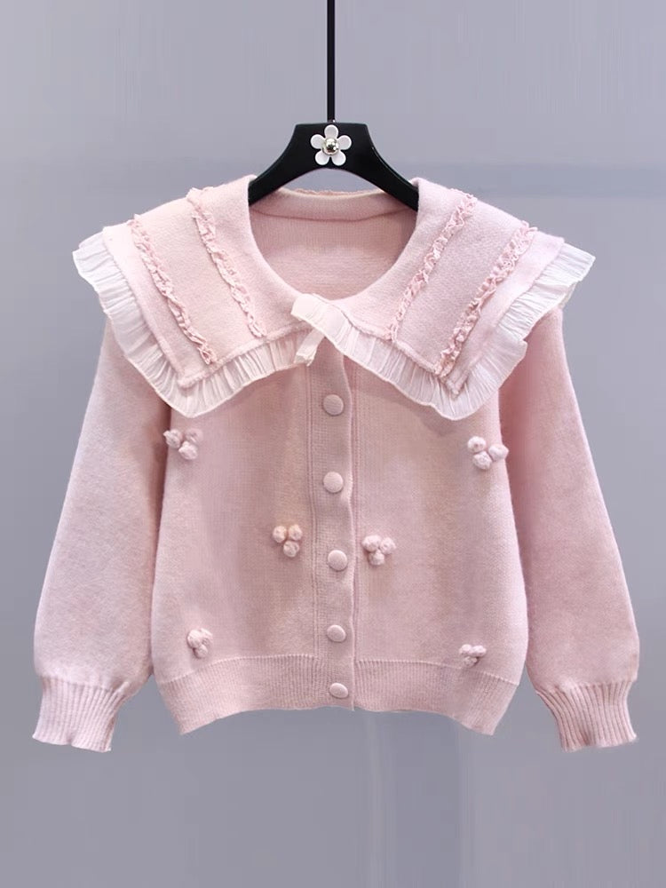 Japanese gentle style doll collar sweater jacket for women autumn and winter 2023 new loose and high-quality age-reducing knitted cardigan