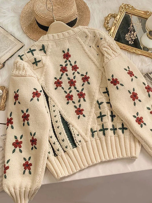 2023 Women's Korean Style Heavy Industry Loose Gentle Autumn Design Retro Christmas Soft Waxy Sweater Women's Autumn and Winter Outerwear