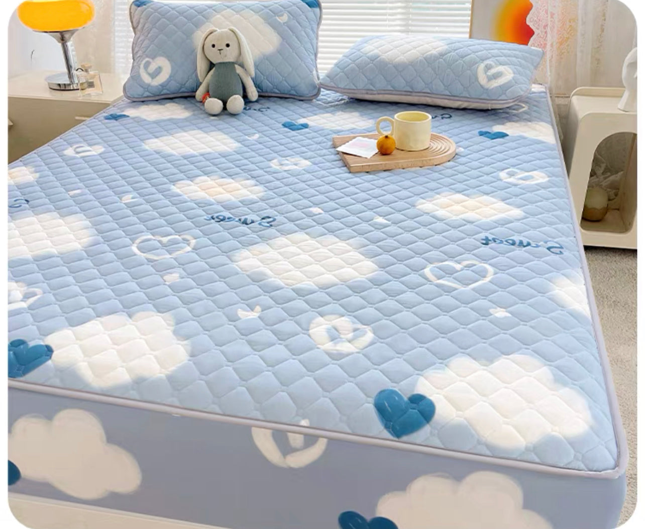 Class A antibacterial quilted bed sheet single piece children's cartoon bed cover three-piece set bed sheet cover dust cover 2023 new