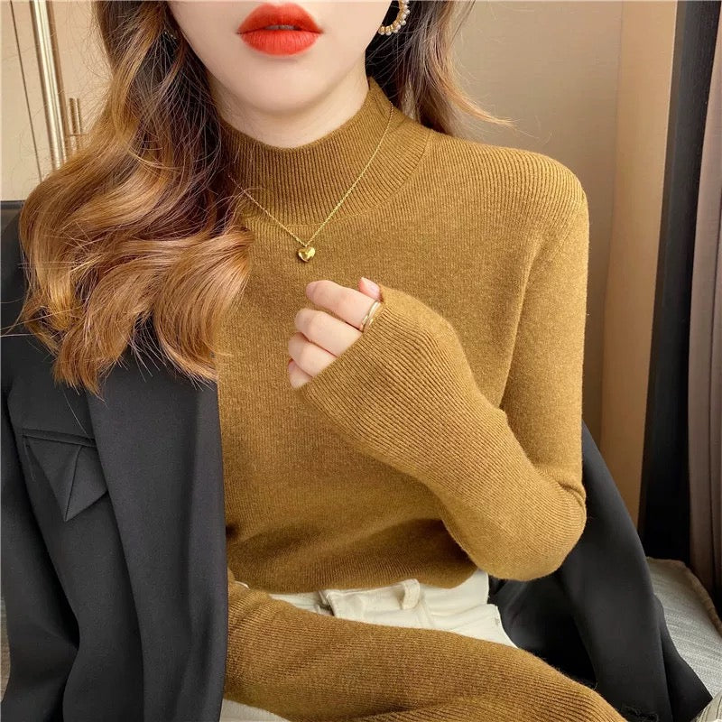 Women's knitted sweater spring and autumn half-high collar bottoming sweater Chanel style inner wear autumn and winter woolen sweater 2024 new tops