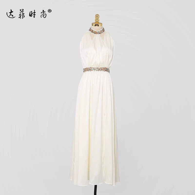 Summer women's clothing 2023 new temperament apricot strapless waist slimming chiffon dress fairy skirt long skirt skirt