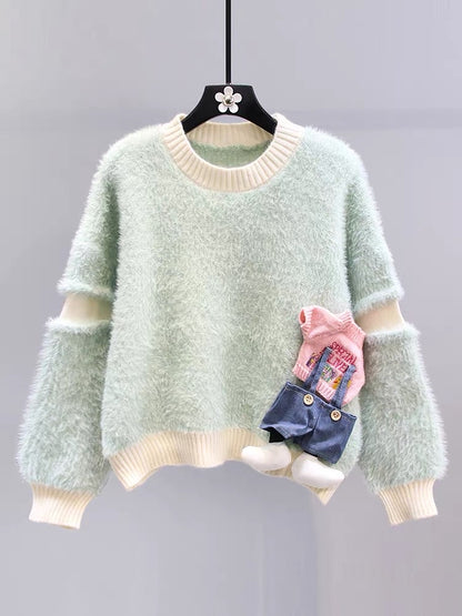 Gentle style cartoon sweater for women autumn and winter 2023 new loose lazy style versatile and western style age-reducing knitted sweater top