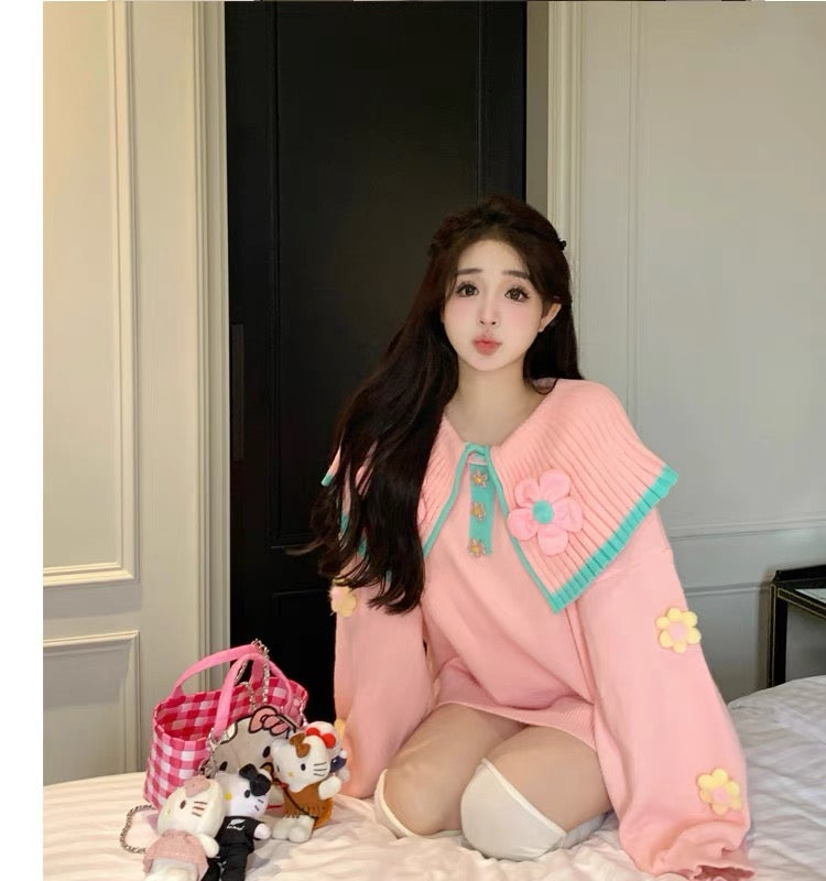 2023 Internet celebrity popular pullover sweater women's autumn and winter new design niche beautiful pink sweater top