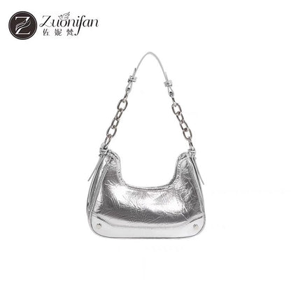 Bag women's 2023 new summer French light luxury popular this year silver underarm high-quality texture niche Messenger bag