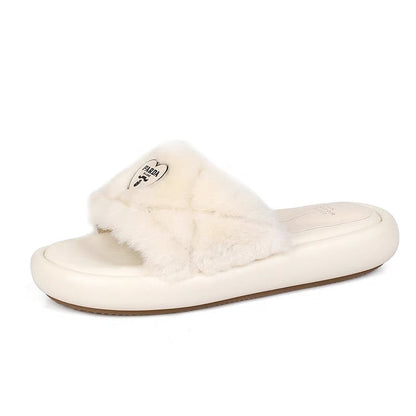 A sense of luxury~P's wool slippers flip flop sandals leather sheepskin super soft flat bottom slippers women wear ins in summer