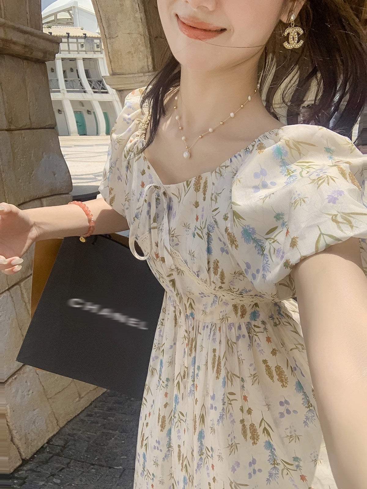 Fish Rabbit Rabbit Floral Dress 2023 New Women's Summer French Casual Temperament Western Style Square Neck Dress