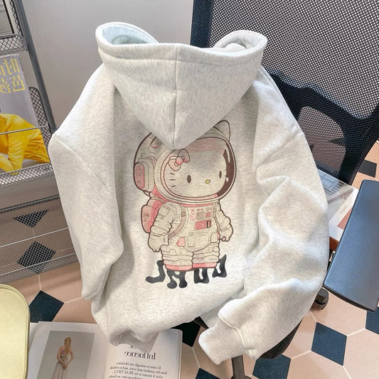 High-grade and cute kt cat hooded sweatshirt for men and women autumn and winter cityboy Japanese style plus velvet couple tops