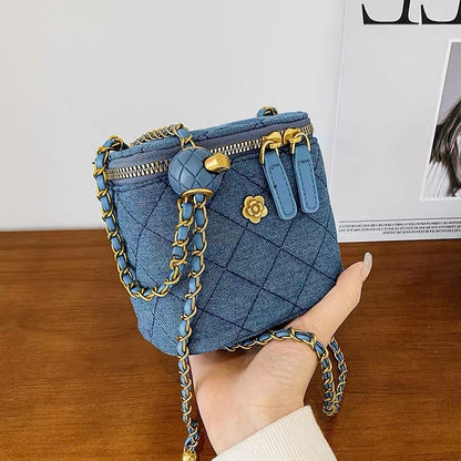 Small fragrant style denim blue box bag women's 2023 new hot style high-end all-match one-shoulder Messenger small bag