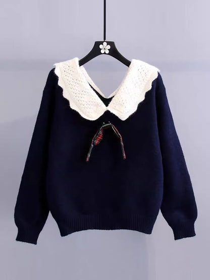 Internet celebrity fresh and sweet pullover sweater for women 2023 autumn and winter new Korean version lazy style pullover sweater