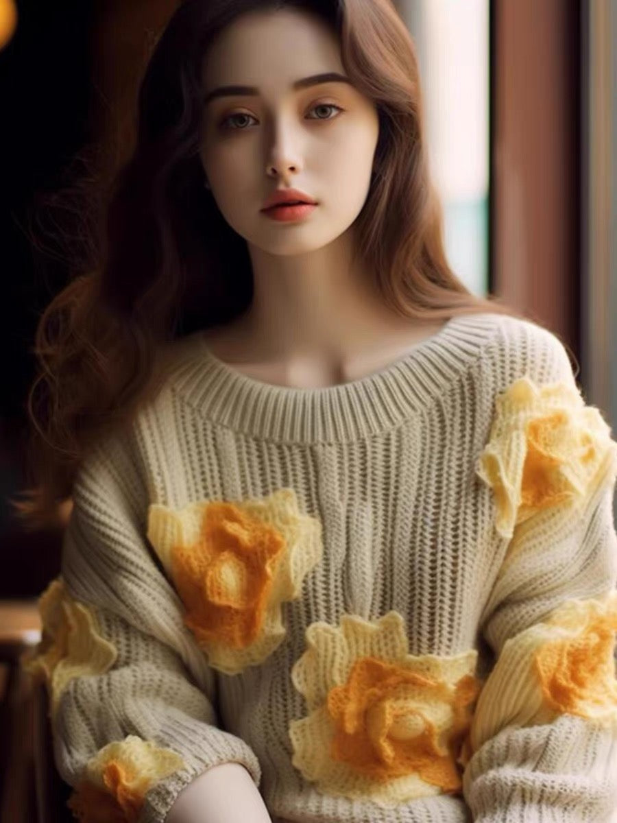 2023 new hot style French high-end super good-looking fufu lazy little fragrance flower knitted sweater autumn wear (B1517)