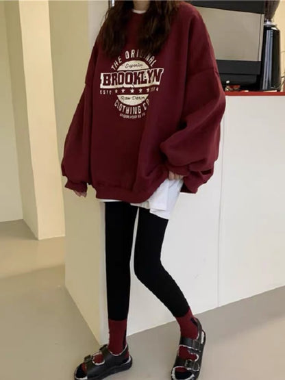 waitmore vintage sweatshirt women's loose Korean style trendy ins thin section autumn new women's clothing 2023 mid-length