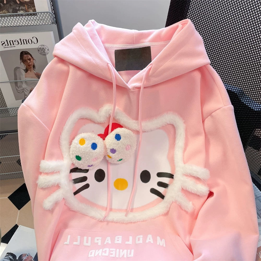 Pink stylish unique and cute Hello Kitty sweater for men and women spring and autumn design niche age-reducing hooded top