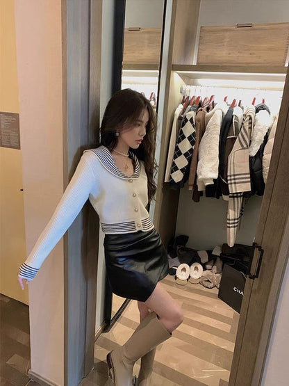 Qiu Rouyao Autumn New White Lazy Style Bottoming Cardigan Small Short Sweater Design Female Niche (S143)