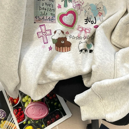 Korean lazy college style cute graffiti cartoon sweatshirt for men and women in spring and autumn, super good-looking, unique and special tops