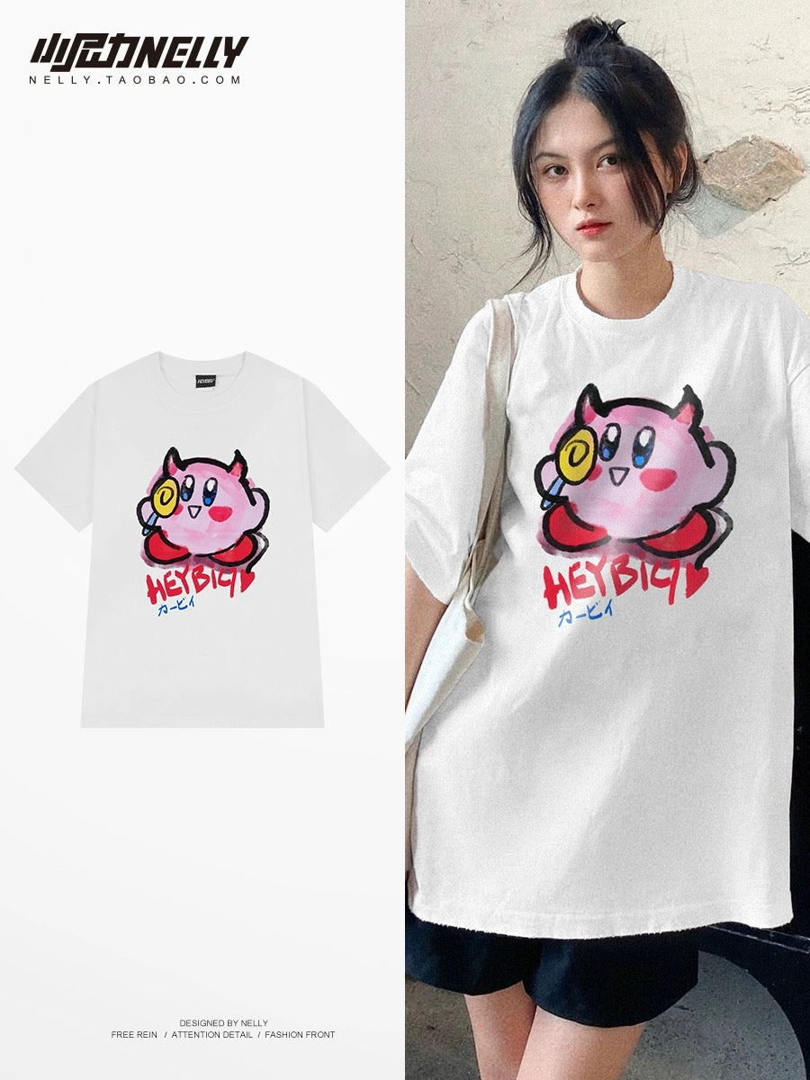 American Kirby printed cotton short-sleeved T-shirt for men and women summer bf design cute half-sleeved loose top