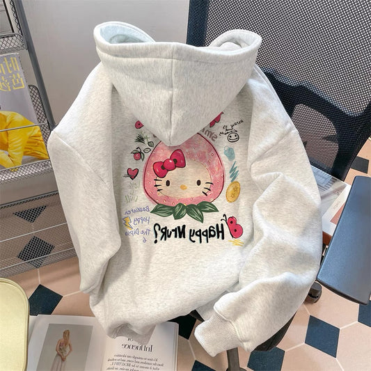 Sweet and cute KT cat hooded sweatshirt for men and women in spring and autumn lazy college style casual tops and jackets