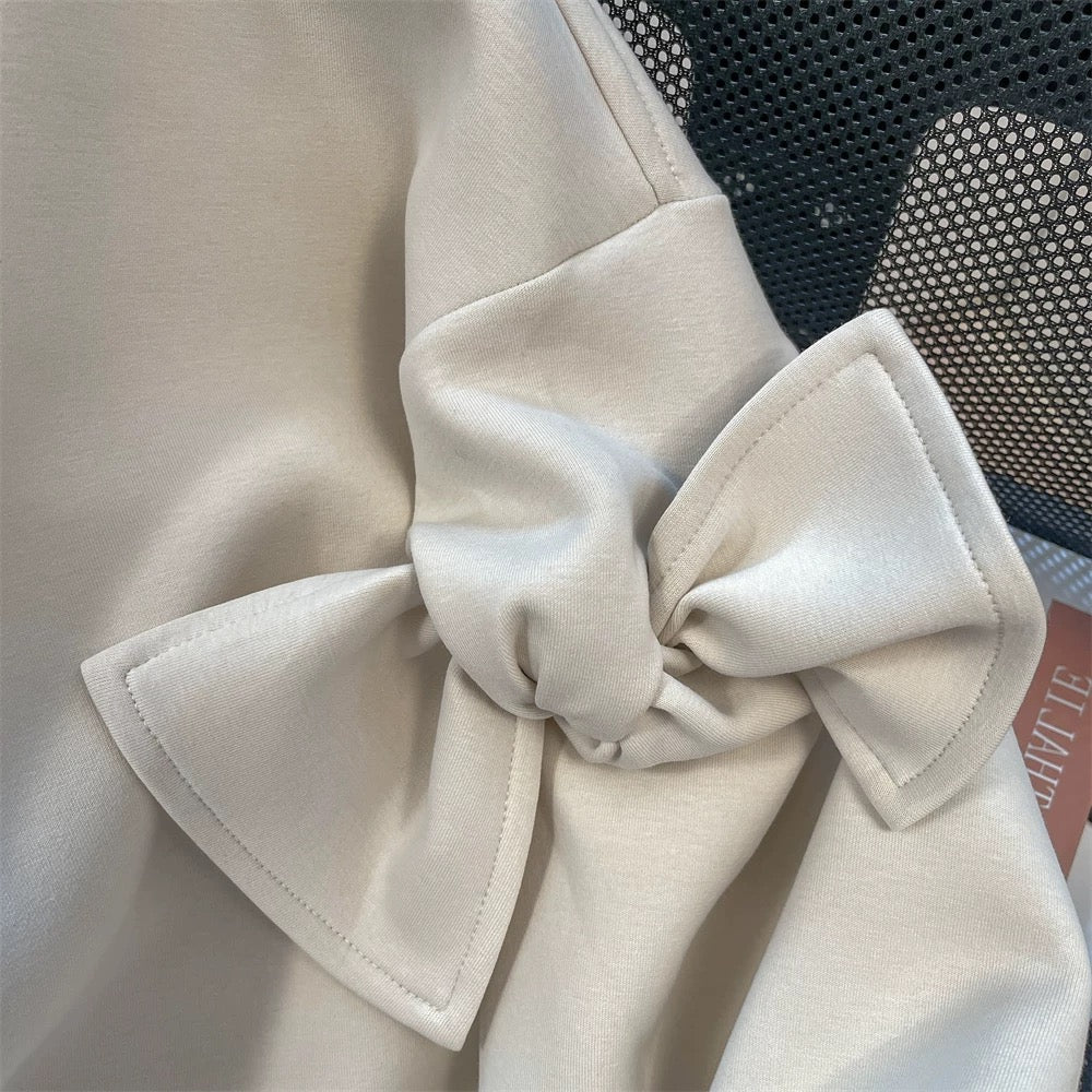 French Chanel style unique design bow sweater men and women autumn and winter loose high-end lazy shoulder tops