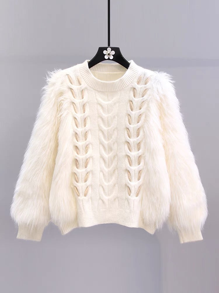 Mink velvet twist sweater women's autumn and winter 2023 new lazy style high-end design sense niche short knitwear