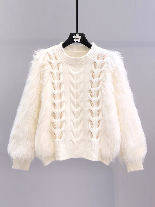 Mink velvet twist sweater women's autumn and winter 2023 new lazy style high-end design sense niche short knitwear