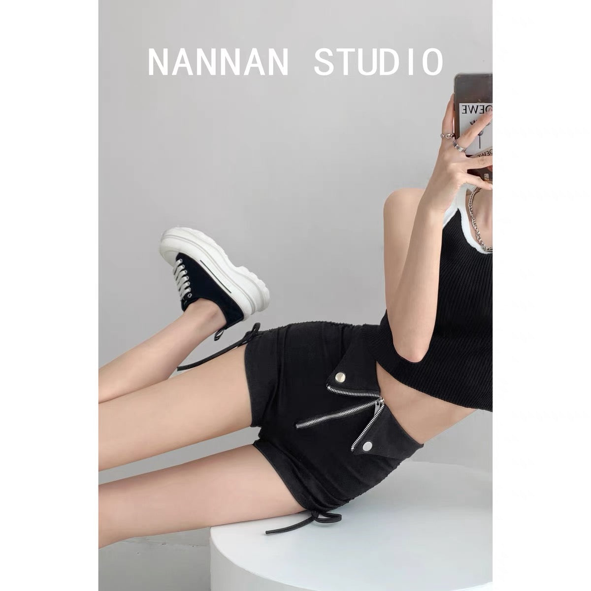 Pure lust style design zipper cuffed high waist hot pants for women su –  Lee Nhi Boutique