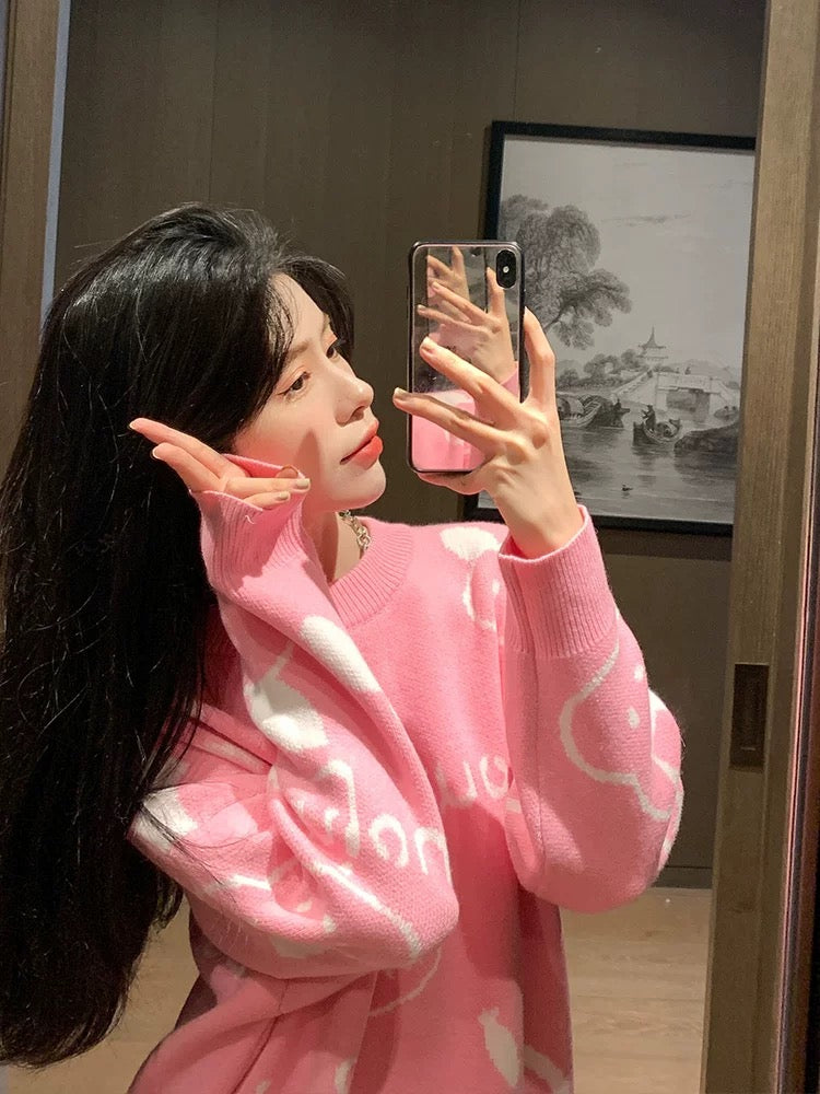 Pink sweet and cute sweaters 2023 early autumn new tops and sweaters for women loose Korean style autumn and winter wear jackets