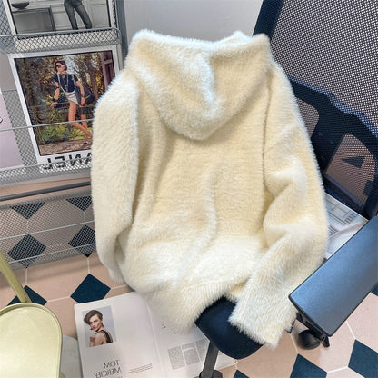 Milky and gentle style soft and cute rabbit hooded sweater for men and women spring and autumn design niche mink fleece sweater