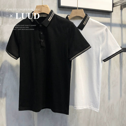 LUUD summer new color matching lapel men's Polo shirt Korean version trendy all-match short-sleeved slim casual T-shirt men