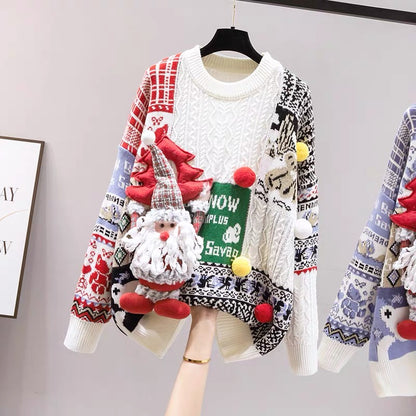 Sweater women's autumn and winter thick long 2023 new Christmas zodiac year of the rabbit red top hot style fashionable