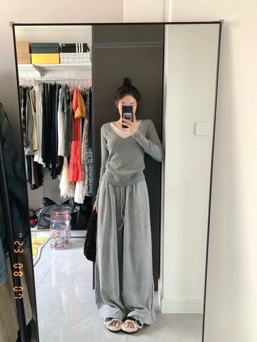 Autumn Fashion Split Sweater Pants Thickened Knitted Wide Leg