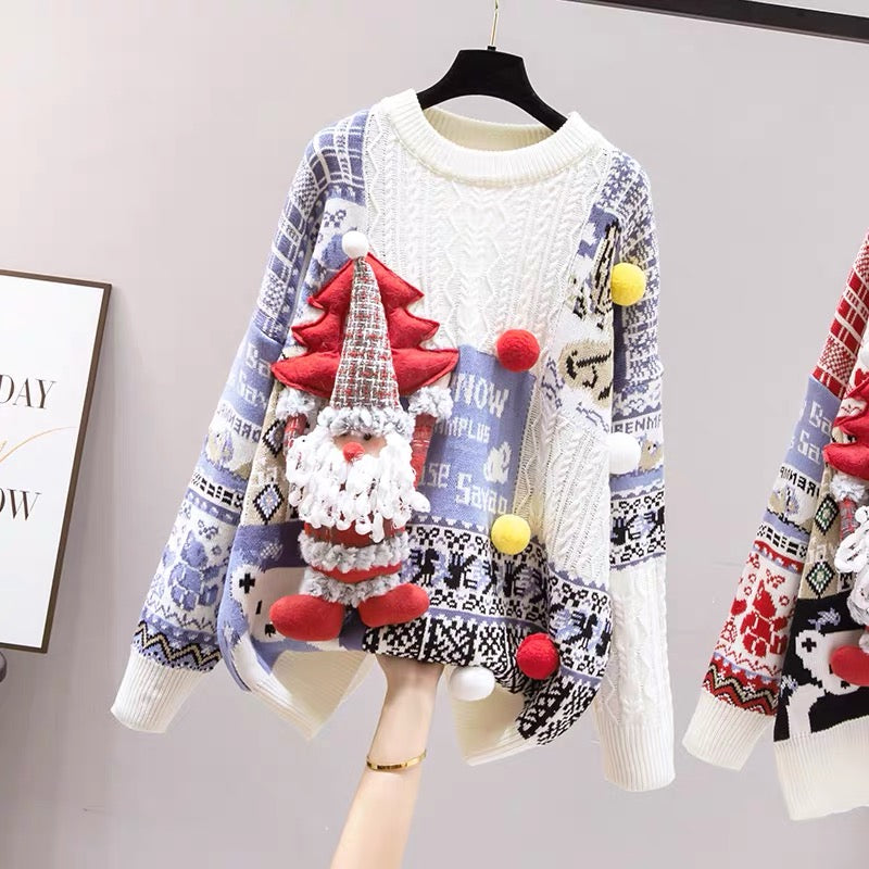 Sweater women's autumn and winter thick long 2023 new Christmas zodiac year of the rabbit red top hot style fashionable