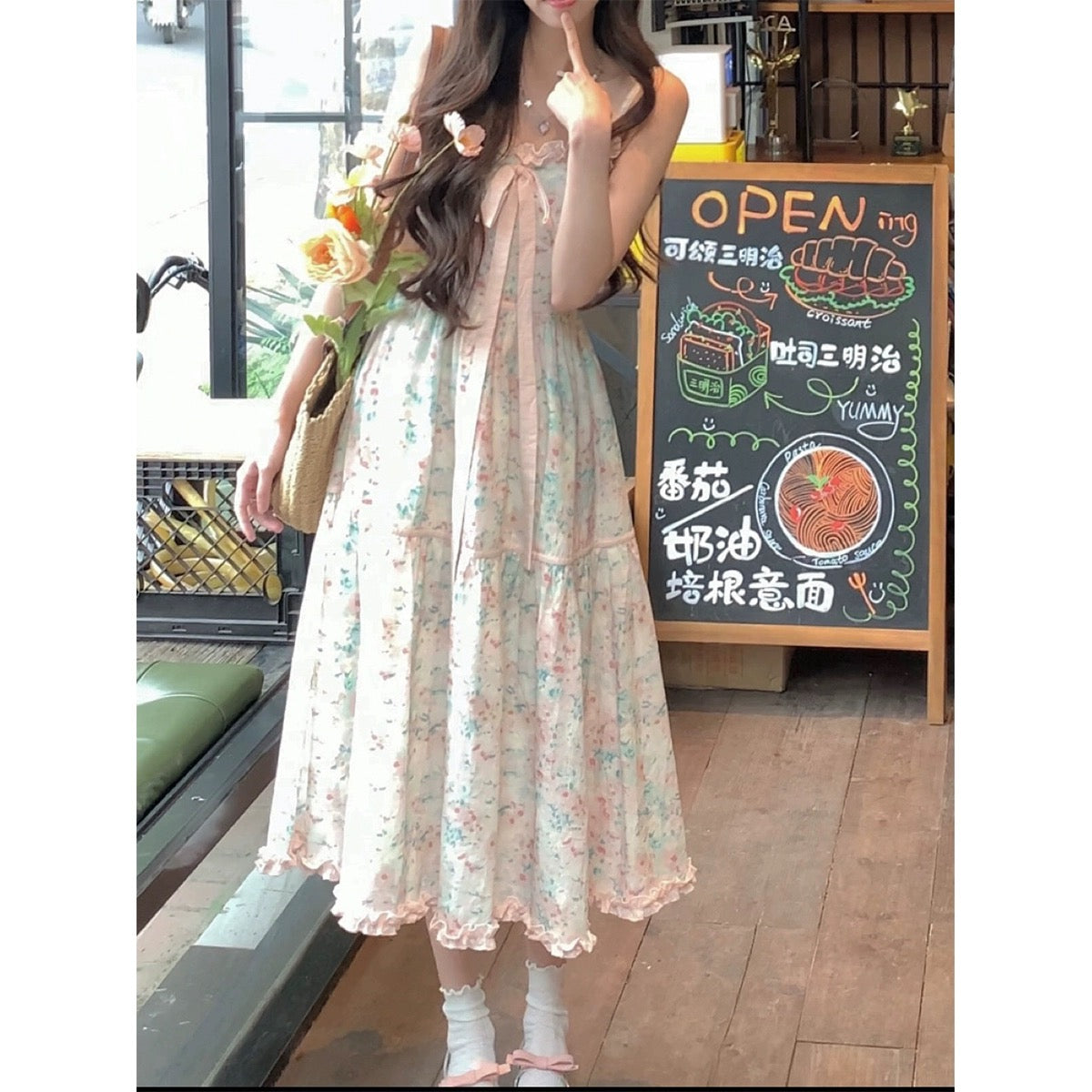 THE TURE original flower girl beautiful suspender dress summer 2024 new niche design slim long skirt