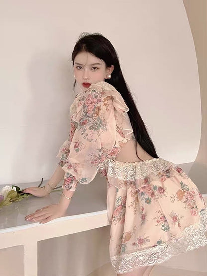 French niche tea break beautiful high-end sexy backless sweet and spicy Thai seaside holiday floral dress female spring and autumn