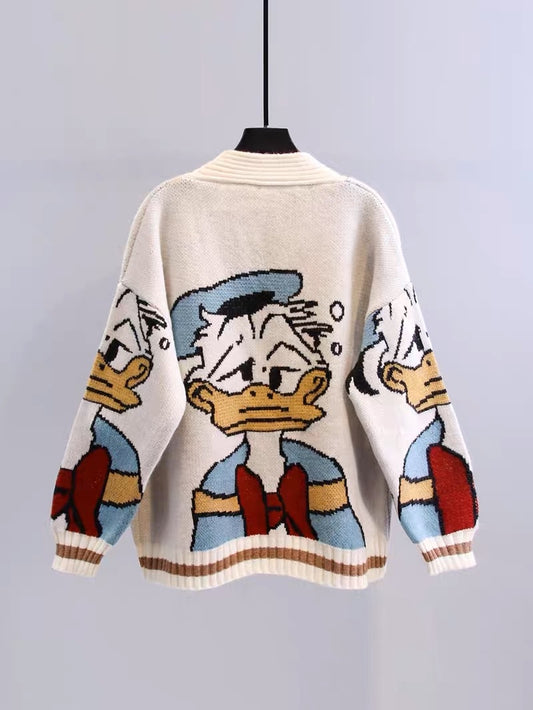 Japanese cartoon sweater jacket women's autumn and winter 2023 new lazy wind loose outerwear all-match thick knitted cardigan