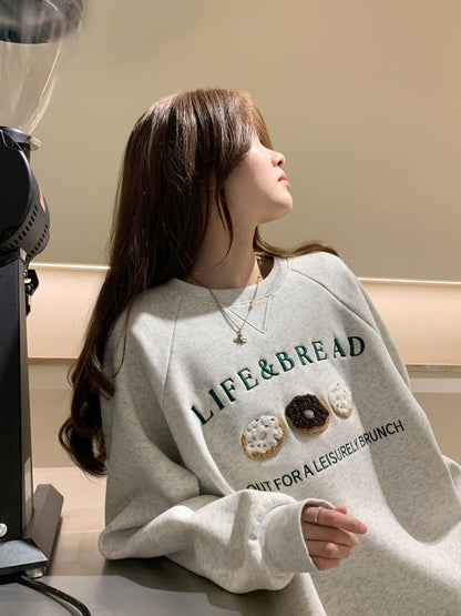 Ayi Sea Salt Donut Round Neck Sweatshirt Women's Spring and Autumn New Loose American Contrast Color Oversize Top