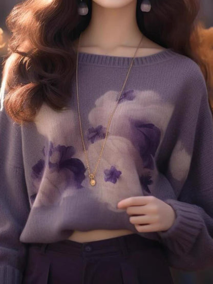 2023 new autumn clothing Japanese lazy retro sweaters, this year's popular beautiful pullover tops purple sweaters for women (B1512)