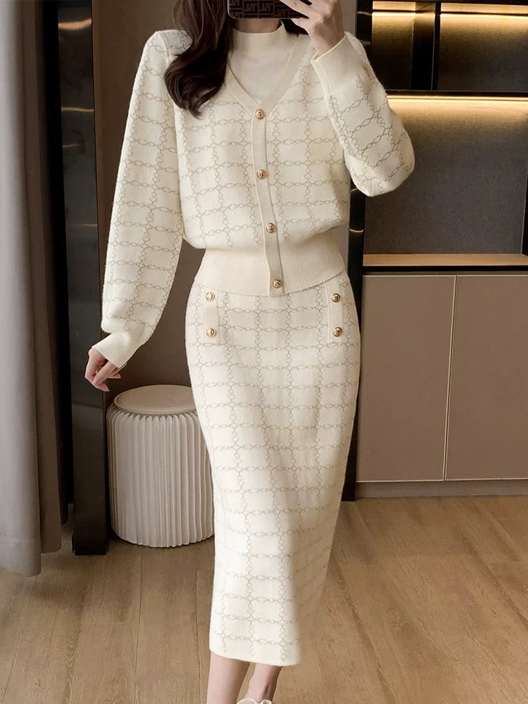 Two-Piece Suit Long Over-The-Knee Knitted Dress Women's Fall 2023