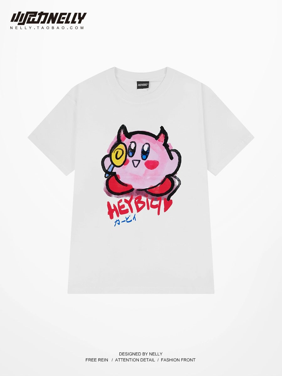 American Kirby printed cotton short-sleeved T-shirt for men and women summer bf design cute half-sleeved loose top