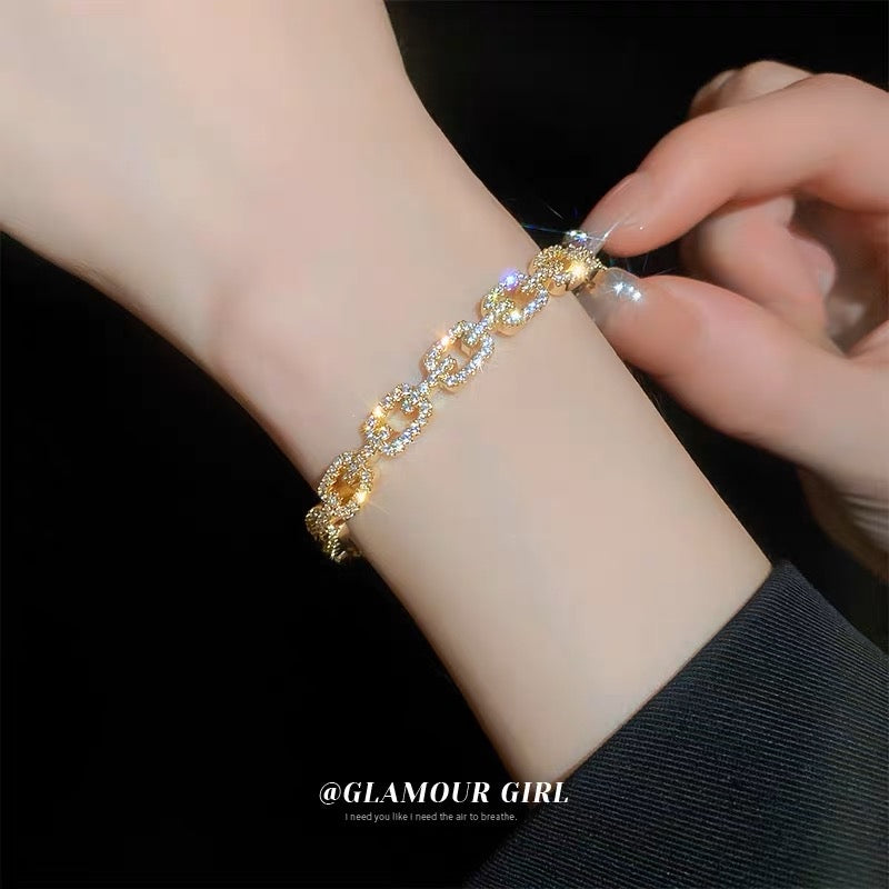 Real gold electroplated zircon chain open bracelet Dongdaemun's new super flash temperament high-end bracelet fashion bracelet