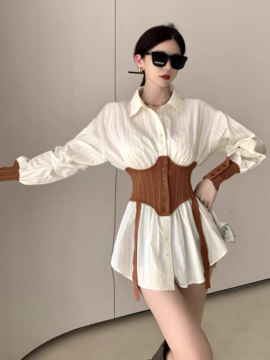 Shirt women's autumn design sense niche waist high-end chic top western style all-match French long-sleeved shirt trendy