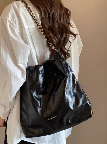 CIERRA KOREY Black Gold Dream Bucket Bag 2023 New Chain Retro One Shoulder Large Capacity Bag Women