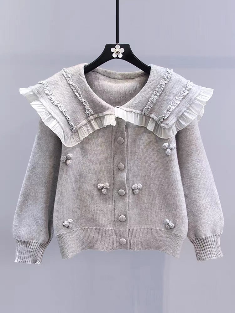 Japanese gentle style doll collar sweater jacket for women autumn and winter 2023 new loose and high-quality age-reducing knitted cardigan