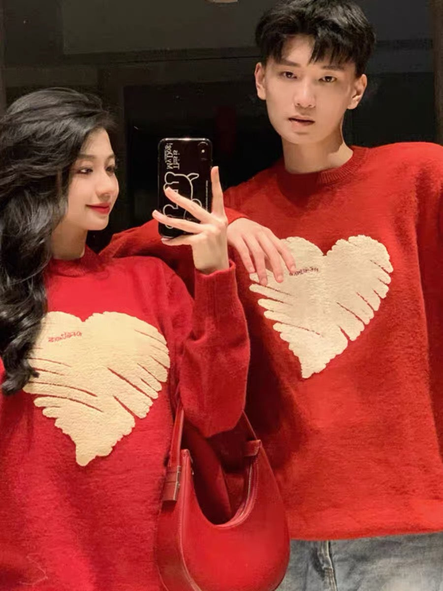 Couple wear autumn and winter ins loose lazy style sweater Korean style casual love design Japanese design niche