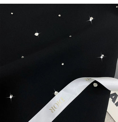 FFmiss Celebrity Style Black Nail Beads Backless Diamond Dress Summer Heavy Industry Nail Diamond Waist Waist Vacation Little Black Dress